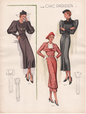 5 VINTAGE FRENCH FASHION PRINTS 1936